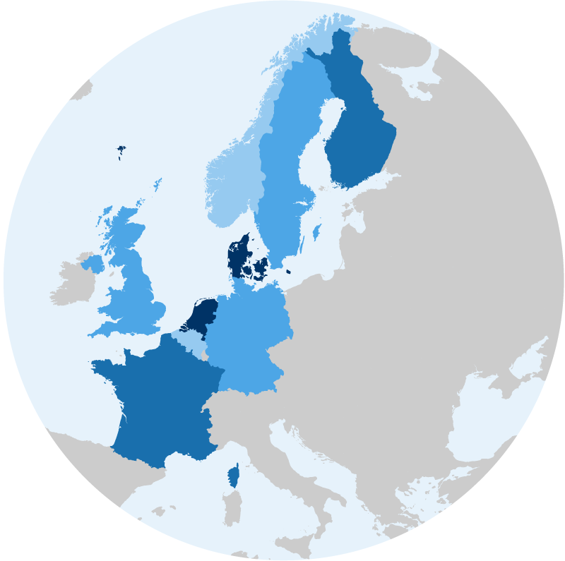 Capabilities available in Germany, France, Norway, Denmark, the UK, Sweden, Finland, the Netherlands, and Belgium.